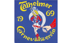 Logo mit blauem Hintergrund, einer tanzenden Dame und der Gemeindesichel. Text in Gelb